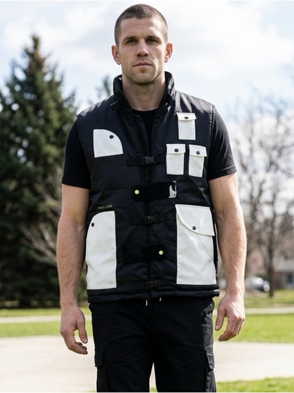NWT The Hideout Clothing Men’s Black White YK Tech Puffer Vest - Size Large